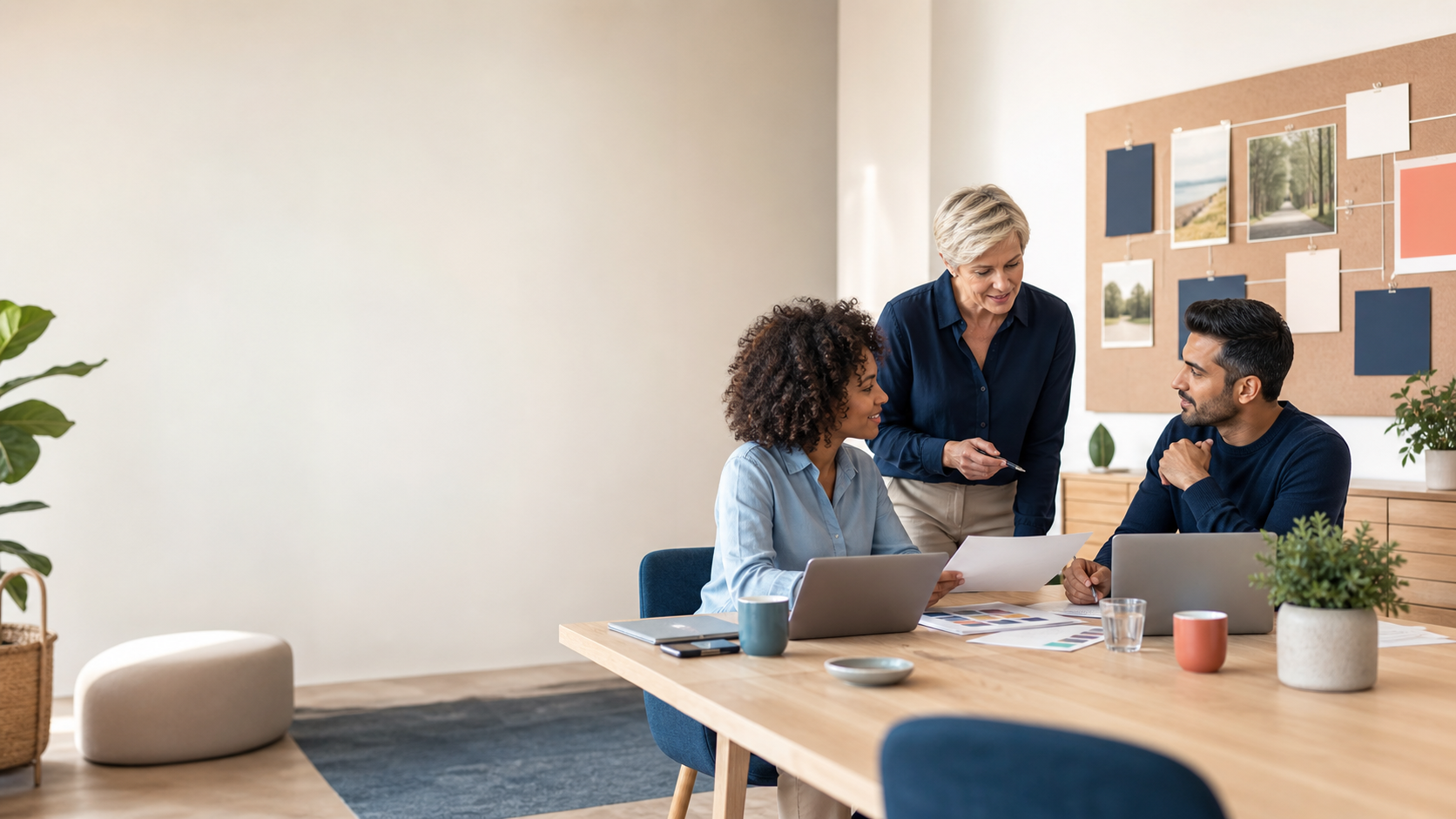 Professionals reviewing a career pathway together in a bright office